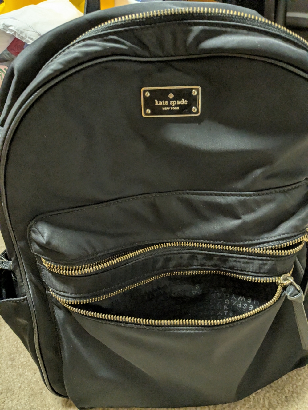kate spade Black Nylon Backpack with Gold Hardware